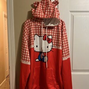 NWOT Adorable Hello Kitty Oversized hoodie with ears on hood size L red & white